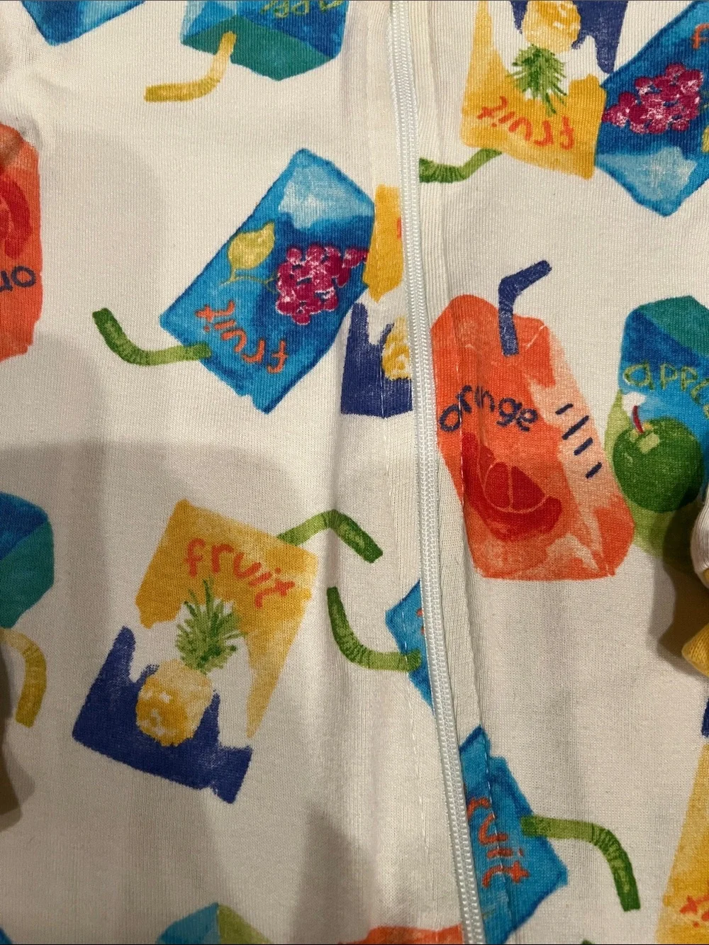 Burt's Bees Cream Footie with Yellow Trim and Multicolor Juice Box Print